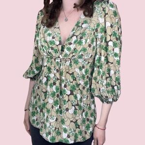 New Without Tags 100% Silk Boho Floral Princess Cut Blouse